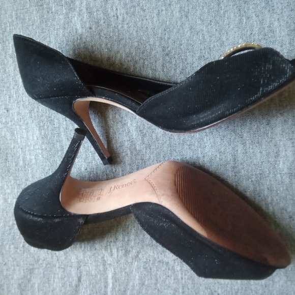 J Renee Black Glitter Peep toe Pump Size 9M - Picture 3 of 4